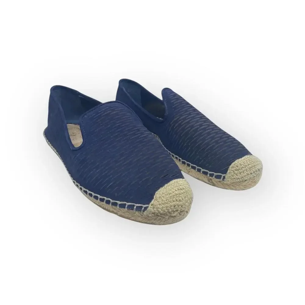 Vince Camuto ⌘ Disti Perforated Leather Flat Jute Trim Espadrilles ⌘ Navy 36 6M
